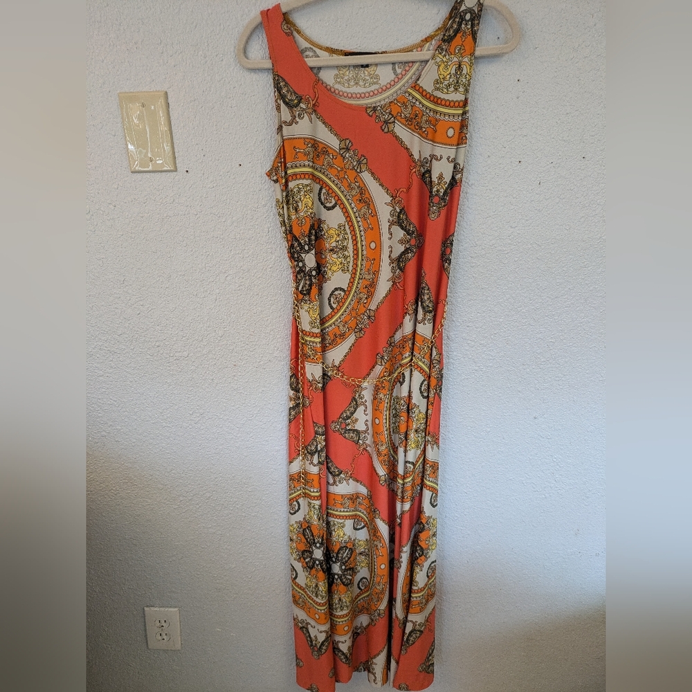 Tiana B 90s Versace Vibes Chain link Belt Slinky Dress